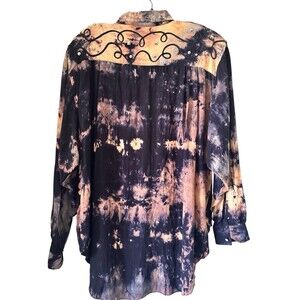 Vtg 80s Tie Dye Studded Embellished Cowgirl Yoke Blouse MOP Button Oversized 12